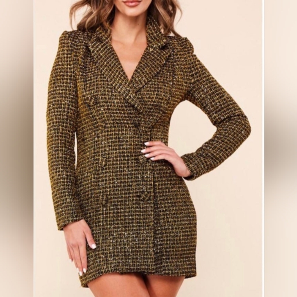 Chic Tweed Double-Breasted Blazer Dress